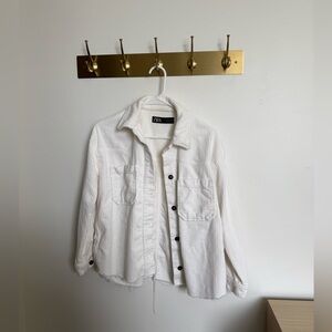 Zara White Corduroy Button-Front Shacket